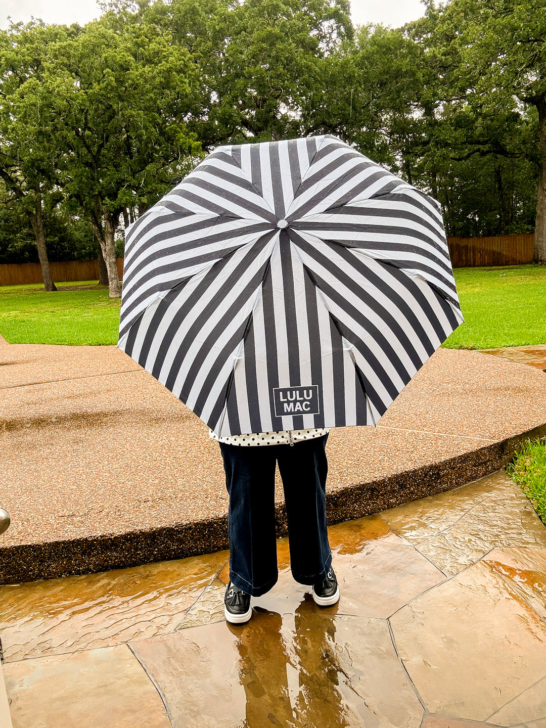 Lulu Mac | Rain or Shine Striped Umbrella in Black and White