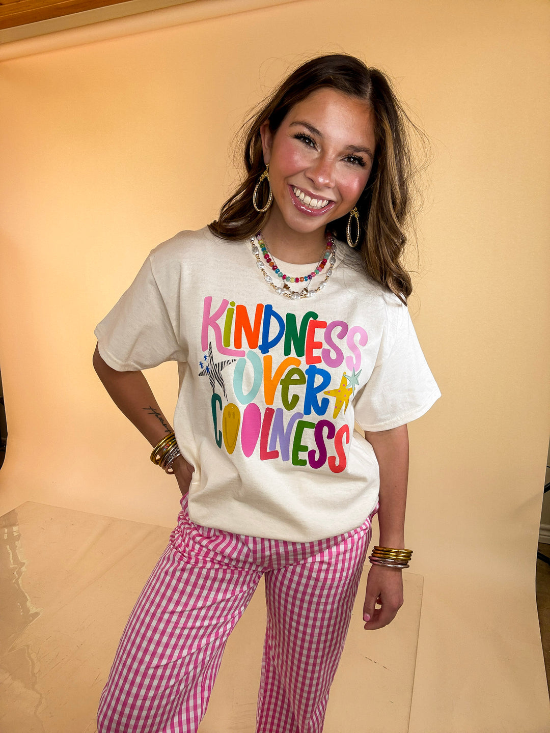 Kindness Over Coolness Short Sleeve Graphic Tee in Natural