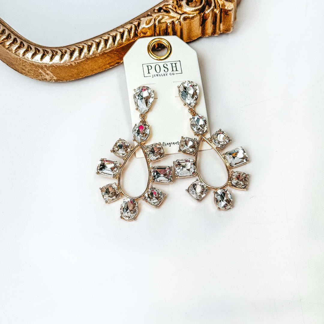 Pink Panache | Gold Tone Crystal Teardrop Earrings - Giddy Up Glamour Boutique
