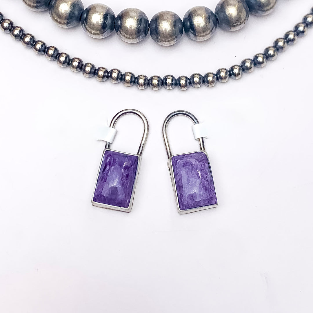 Scott Skeets | Navajo Handmade Sterling Silver Square Charoite Pendant Hook - Giddy Up Glamour Boutique