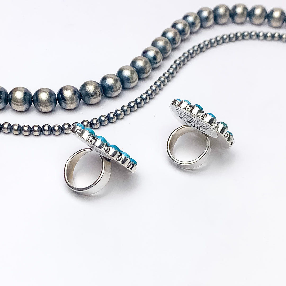 HaDa Collection | Sterling Silver Adjustable Circle Cluster Kingman Turquoise Stone Rings - Giddy Up Glamour Boutique