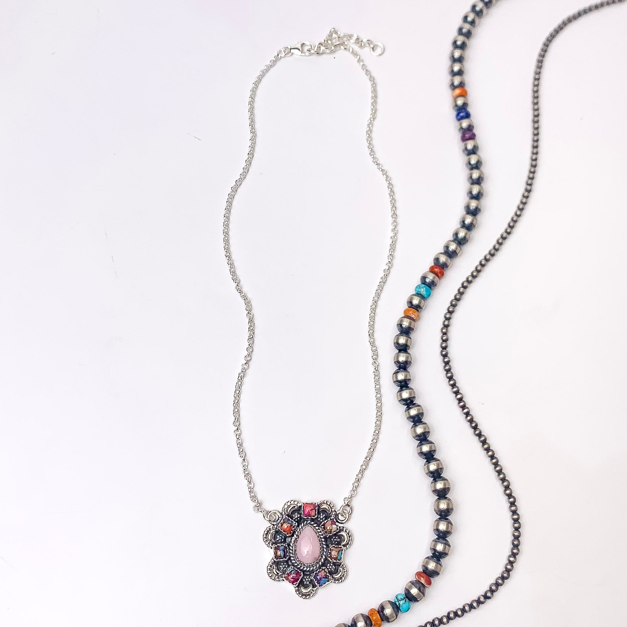 Hada Collection | Handmade Sterling Silver Necklace with Multi Stone Cluster Pendant - Giddy Up Glamour Boutique