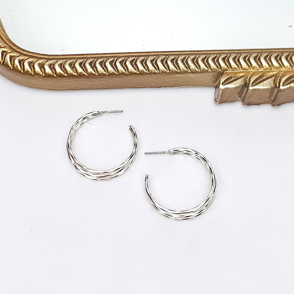 Good Karma Medium Triple Hoop Earrings in Silver Tone - Giddy Up Glamour Boutique