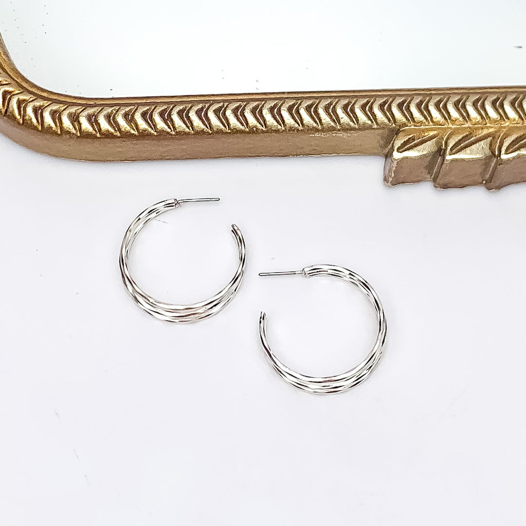 Good Karma Medium Triple Hoop Earrings in Silver Tone - Giddy Up Glamour Boutique