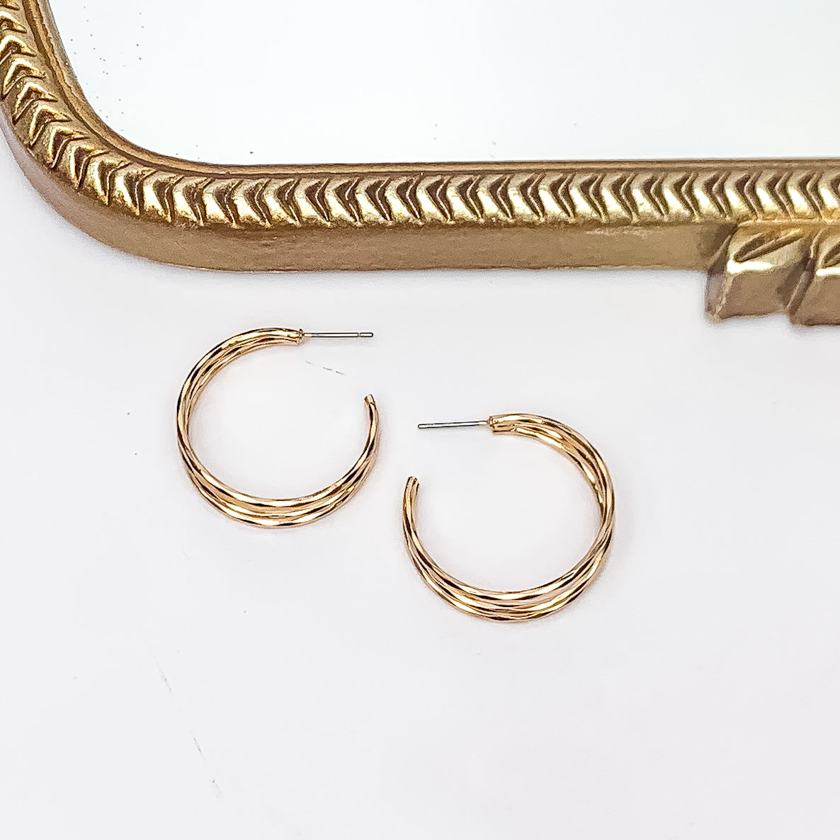 Good Karma Medium Triple Hoop Earrings in Gold Tone - Giddy Up Glamour Boutique