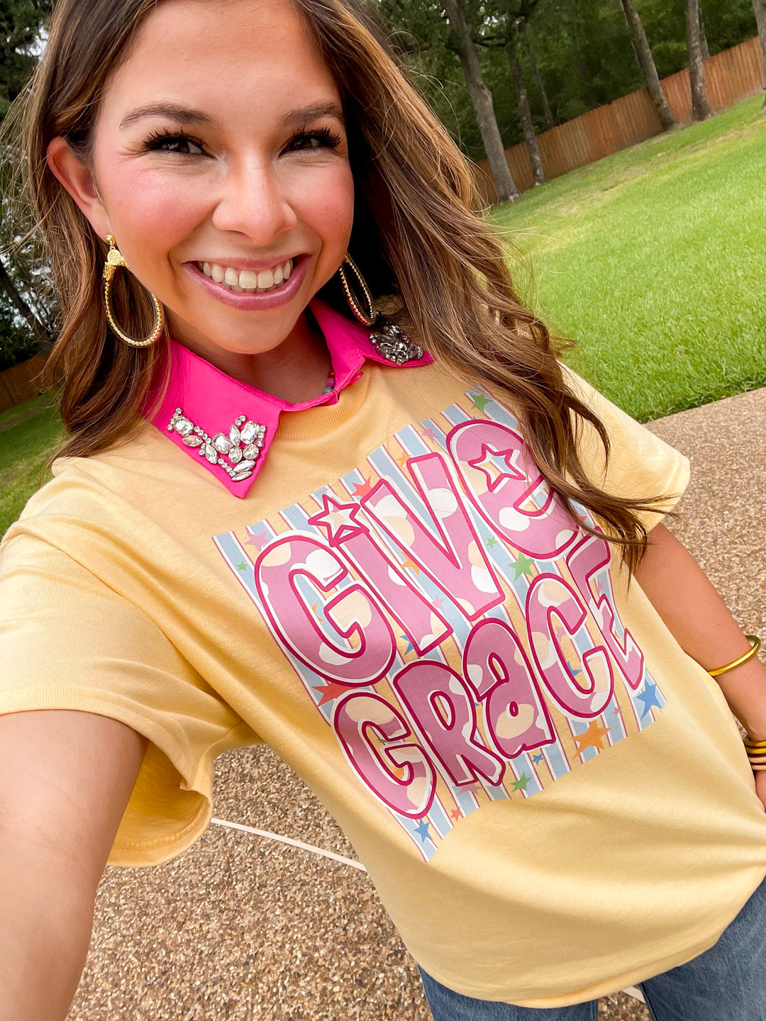 Grace in Every Season "Give Grace" Short Sleeve Graphic Tee in Butter Yellow