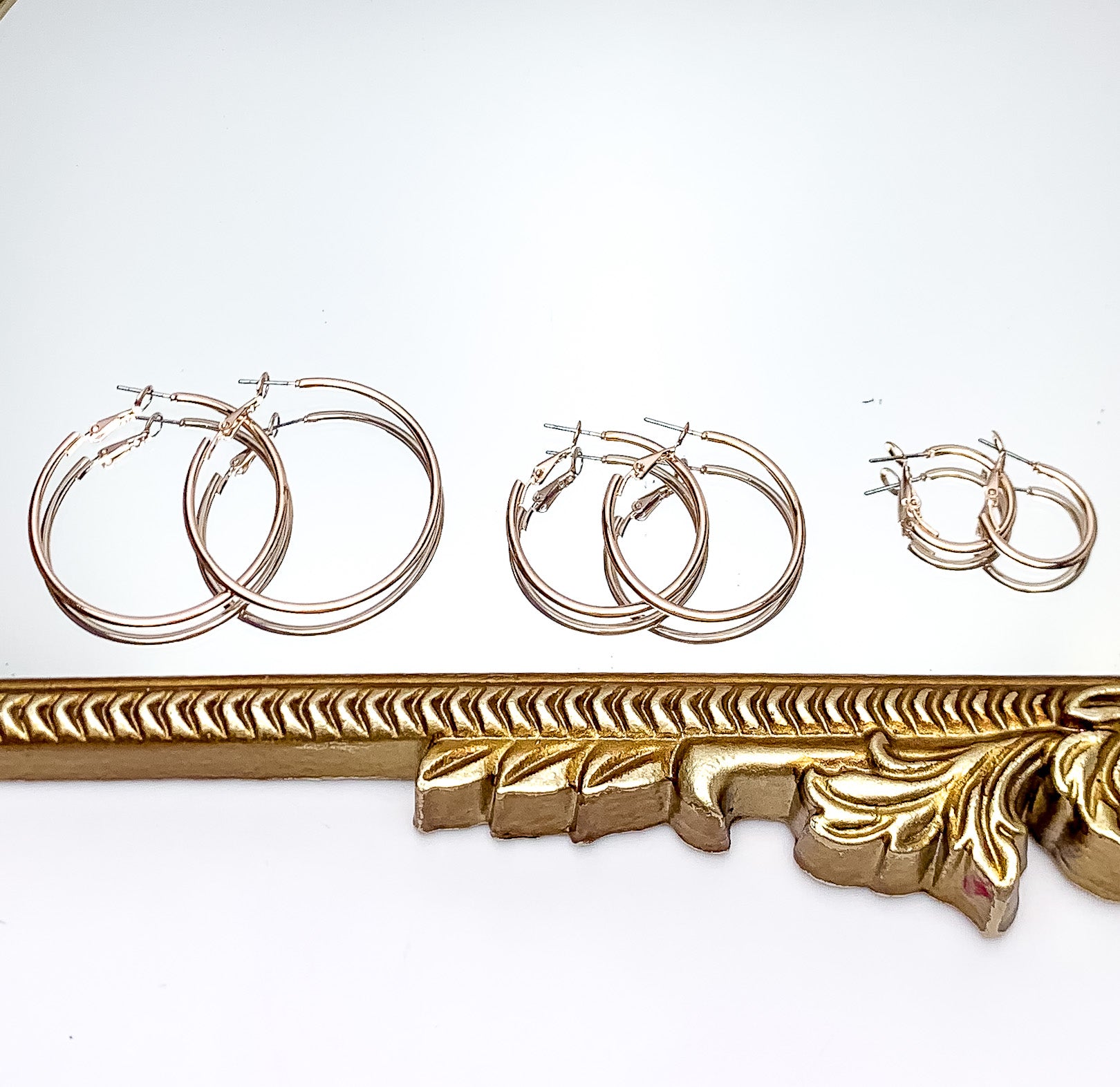 Set Of Three | Hoop Earrings in Rose Gold Tone - Giddy Up Glamour Boutique