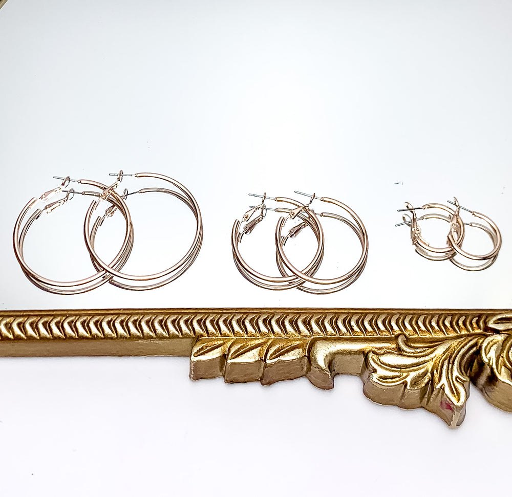 Set Of Three | Hoop Earrings in Rose Gold Tone - Giddy Up Glamour Boutique