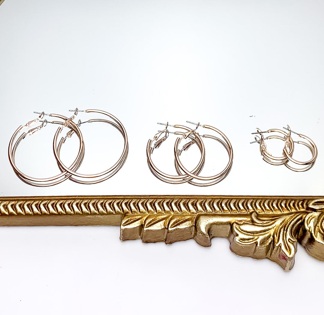 Set Of Three | Hoop Earrings in Rose Gold Tone - Giddy Up Glamour Boutique