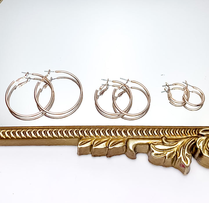 Set Of Three | Hoop Earrings in Rose Gold Tone - Giddy Up Glamour Boutique