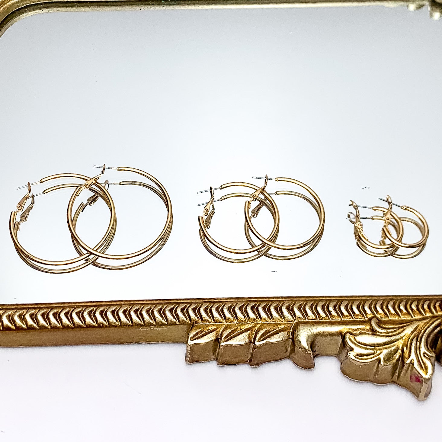 Set Of Three | Hoop Earrings in Gold Tone - Giddy Up Glamour Boutique
