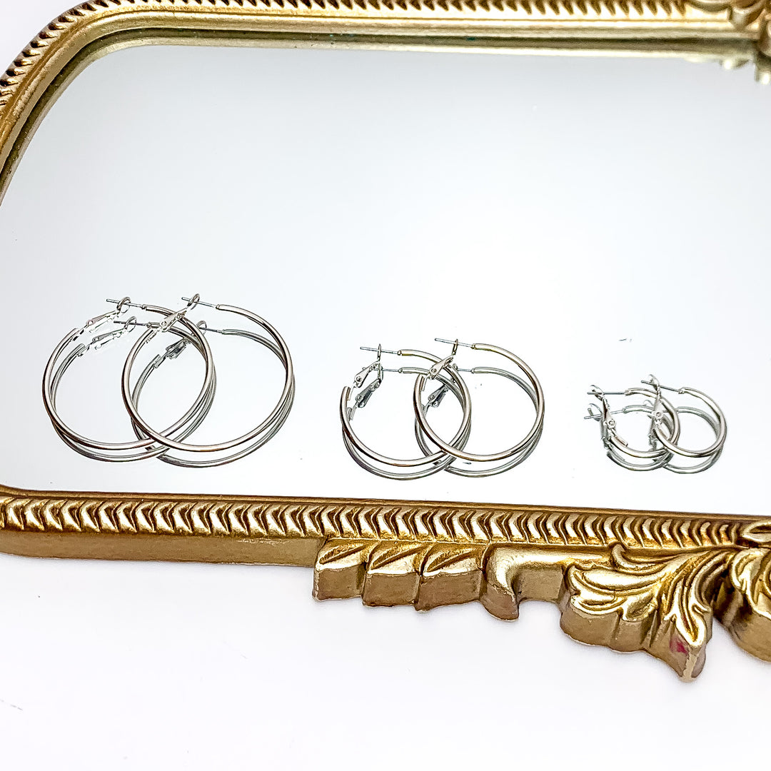 Set Of Three | Hoop Earrings in Silver Tone - Giddy Up Glamour Boutique