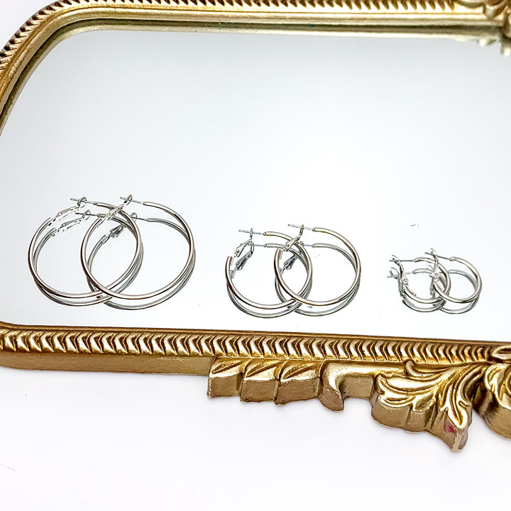 Set Of Three | Hoop Earrings in Silver Tone - Giddy Up Glamour Boutique