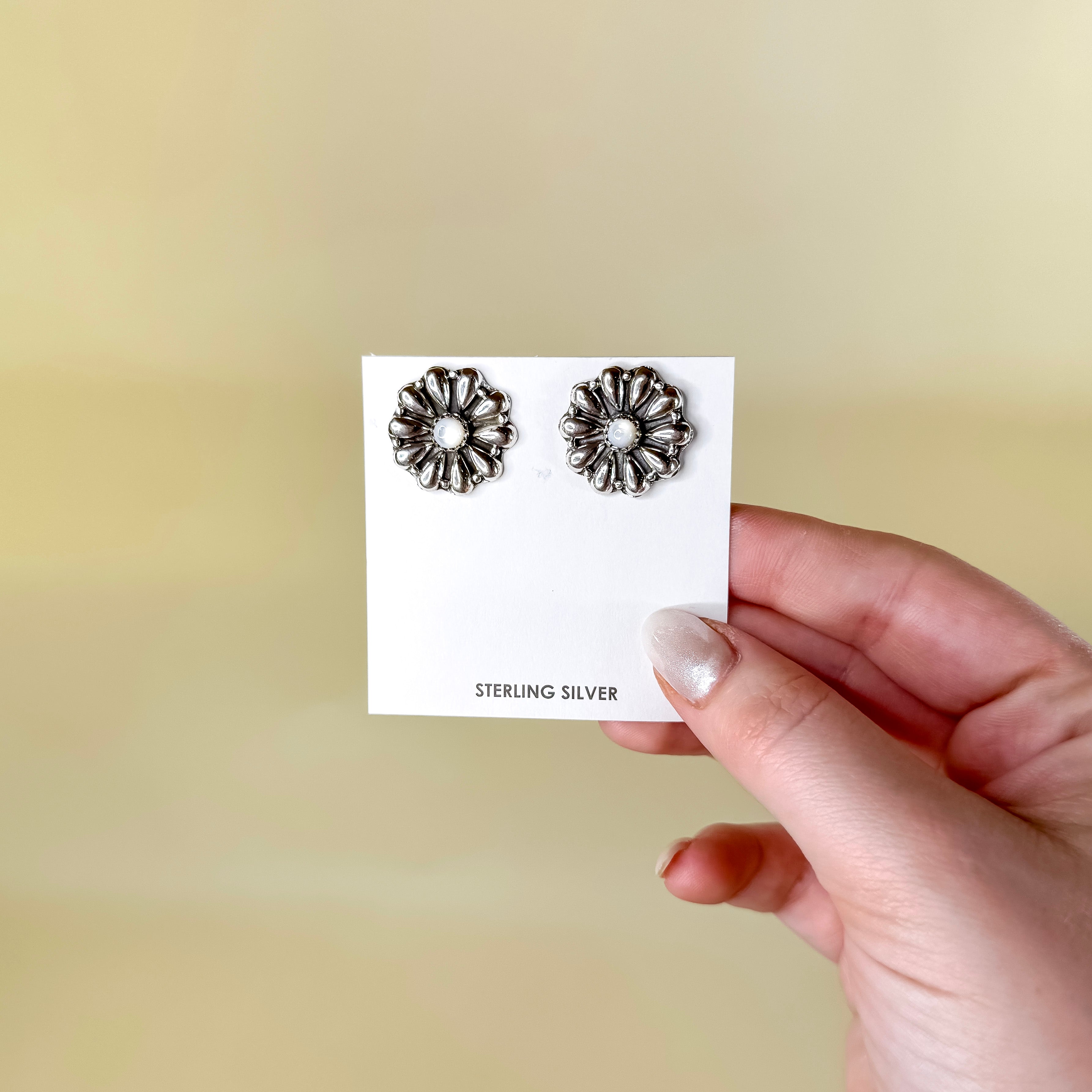 Hada Collection | Handmade Sterling Silver Mother of Pearl Stud Earrings