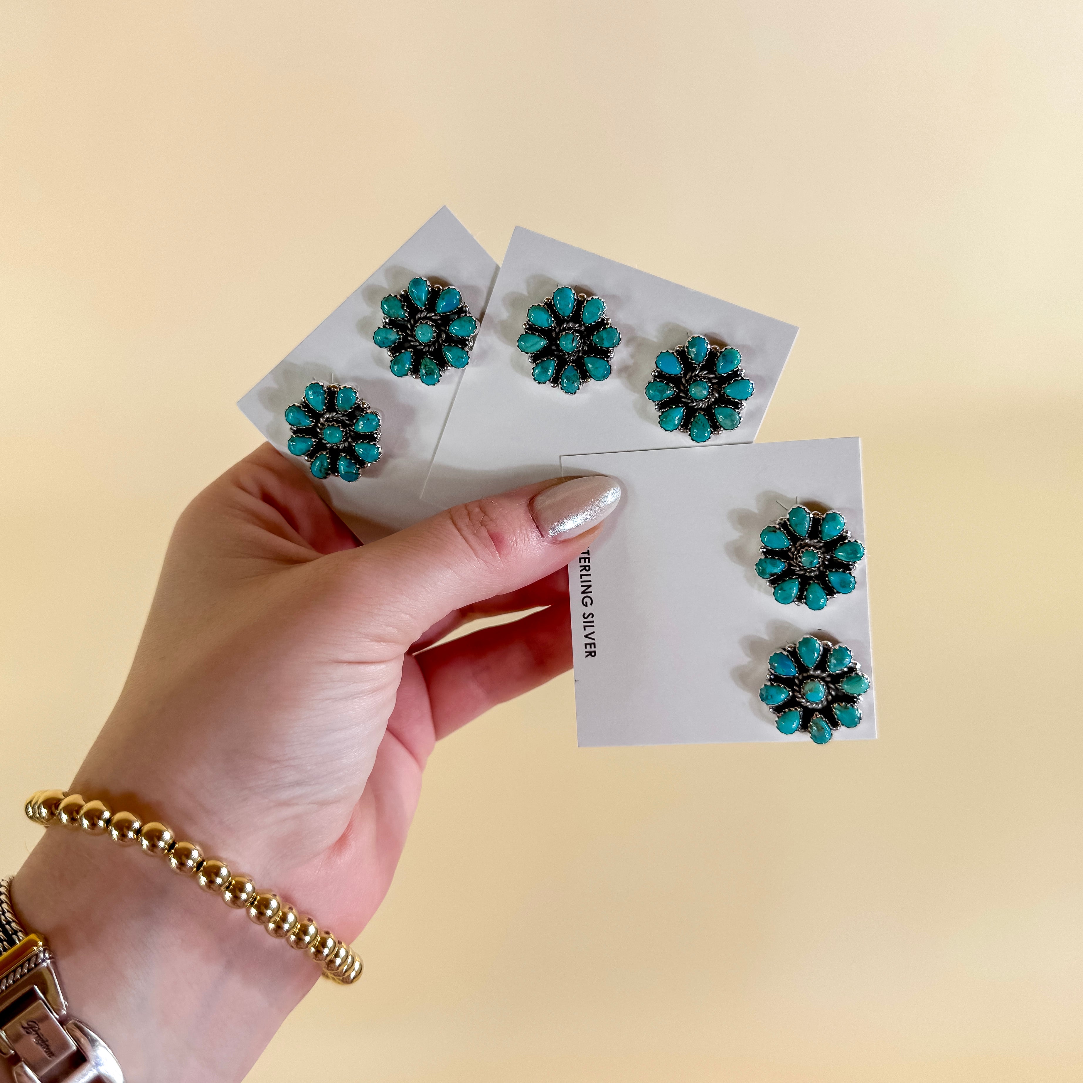 Hada Collection | Handmade Sterling Silver Kingman Turquoise Flower Cluster Stud Earrings