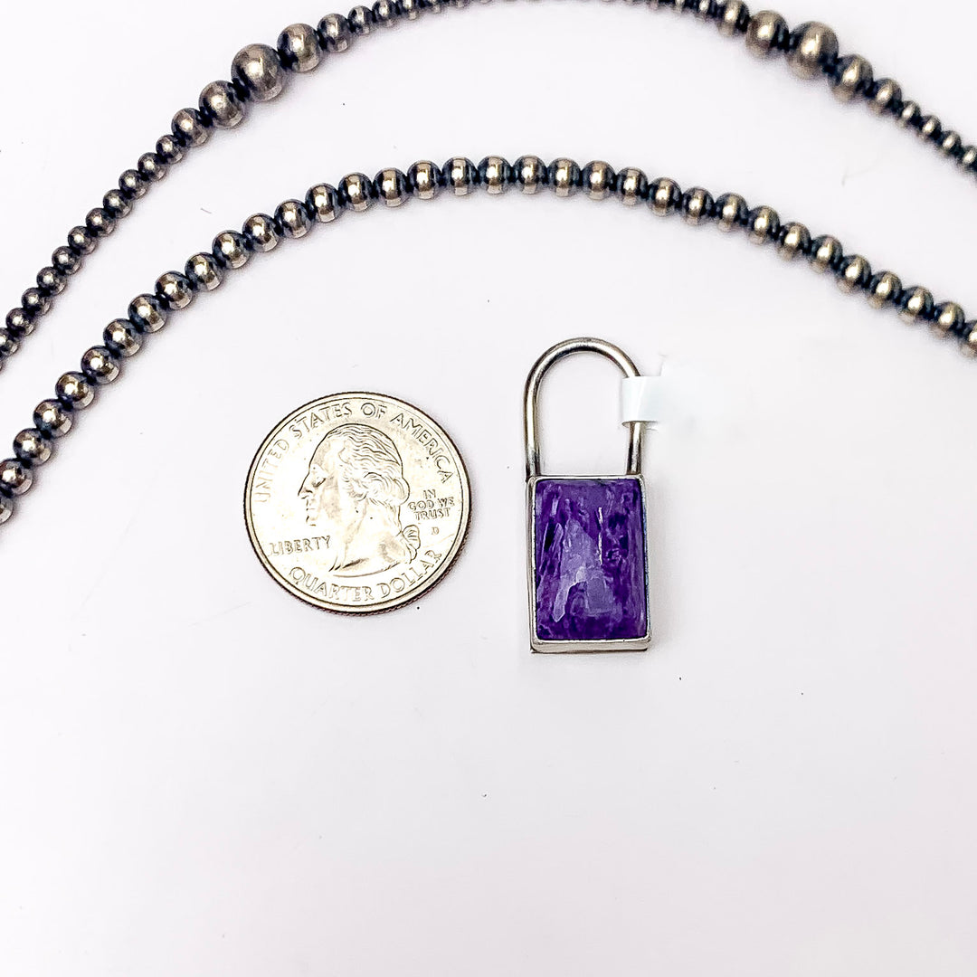 Scott Skeets | Navajo Handmade Sterling Silver Square Charoite Pendant Hook - Giddy Up Glamour Boutique