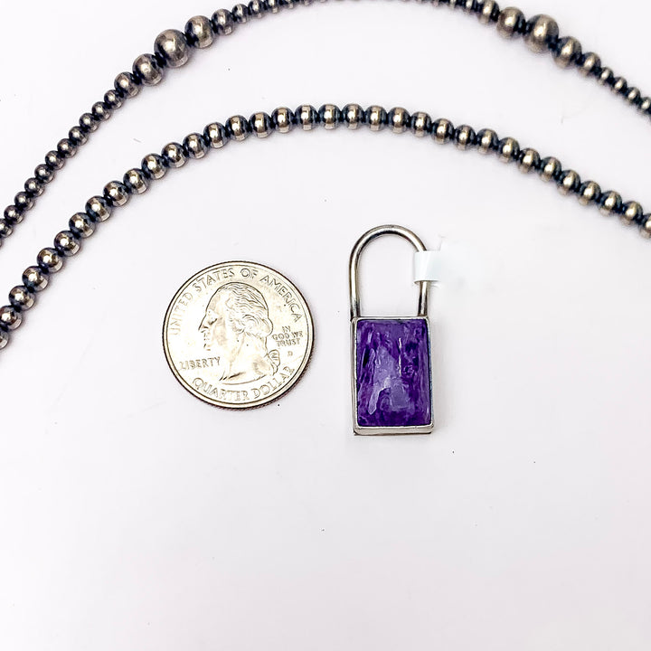 Scott Skeets | Navajo Handmade Sterling Silver Square Charoite Pendant Hook - Giddy Up Glamour Boutique