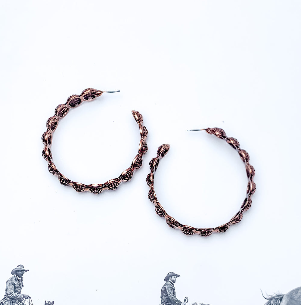 Copper Tone Large Western Earrings With Circle Designs - Giddy Up Glamour Boutique