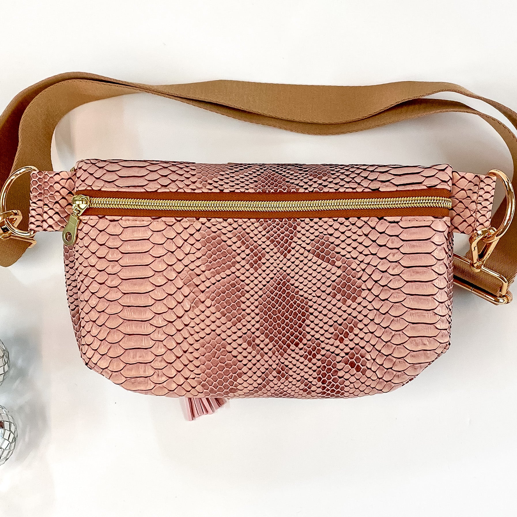 Makeup Junkie | Copperazzi Sidekick with Back Zipper in Dusty Pink Snake Print - Giddy Up Glamour Boutique