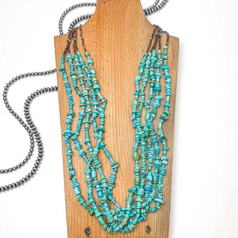 Navajo | Authentic Five Strand Turquoise in Blue + Green Hues and Heishi Necklace