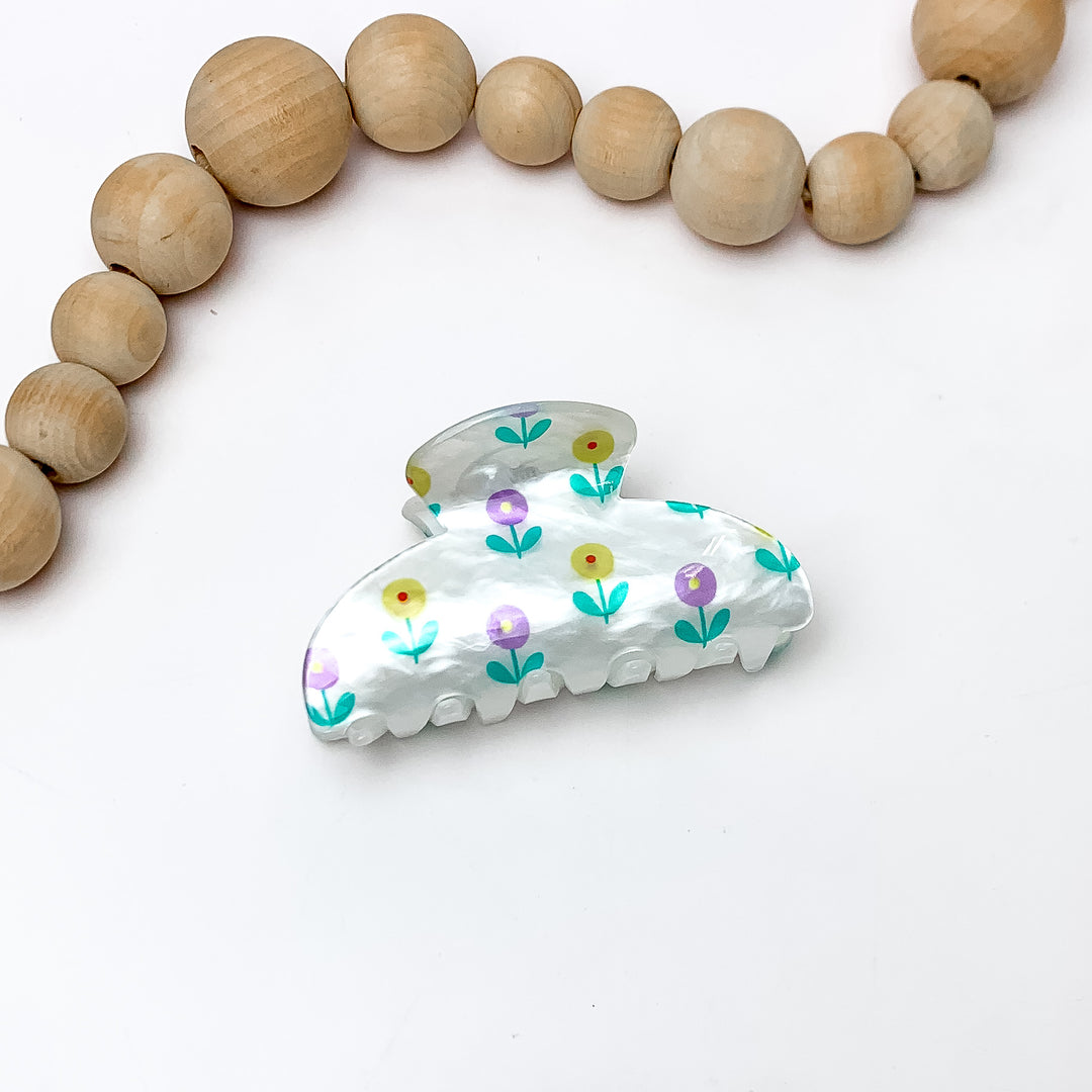Flower Patch Hair Clip in White With Multicolor Flowers - Giddy Up Glamour Boutique