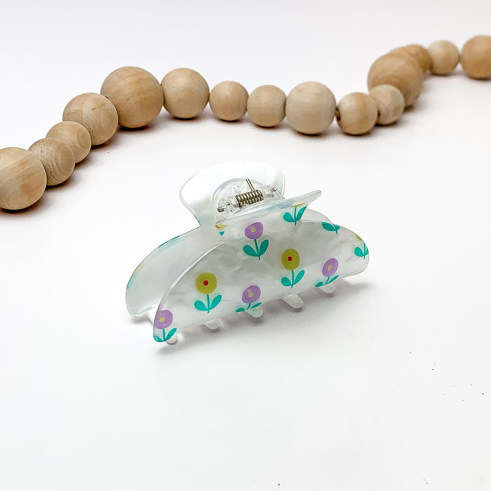 Flower Patch Hair Clip in White With Multicolor Flowers - Giddy Up Glamour Boutique