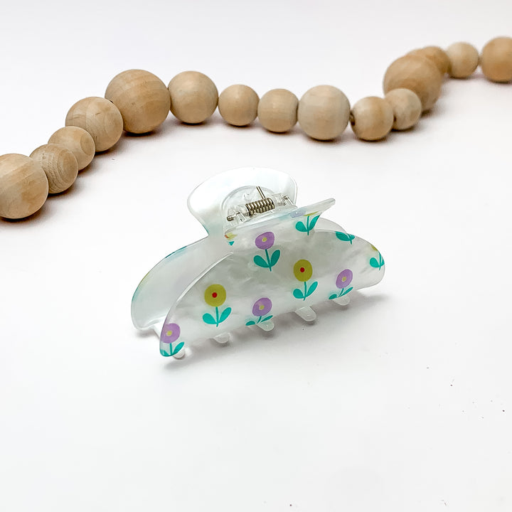 Flower Patch Hair Clip in White With Multicolor Flowers - Giddy Up Glamour Boutique