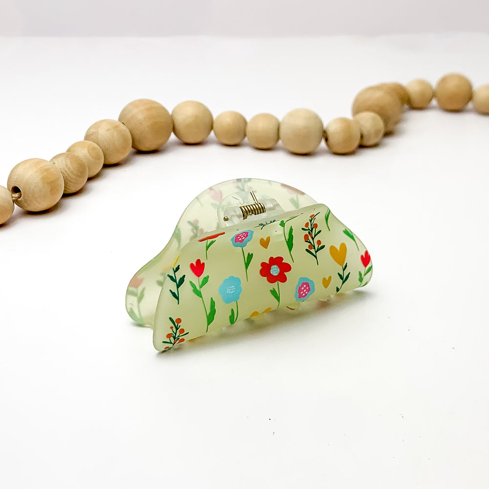 Hair Clip With Multicolored Flowers in Pale Green - Giddy Up Glamour Boutique