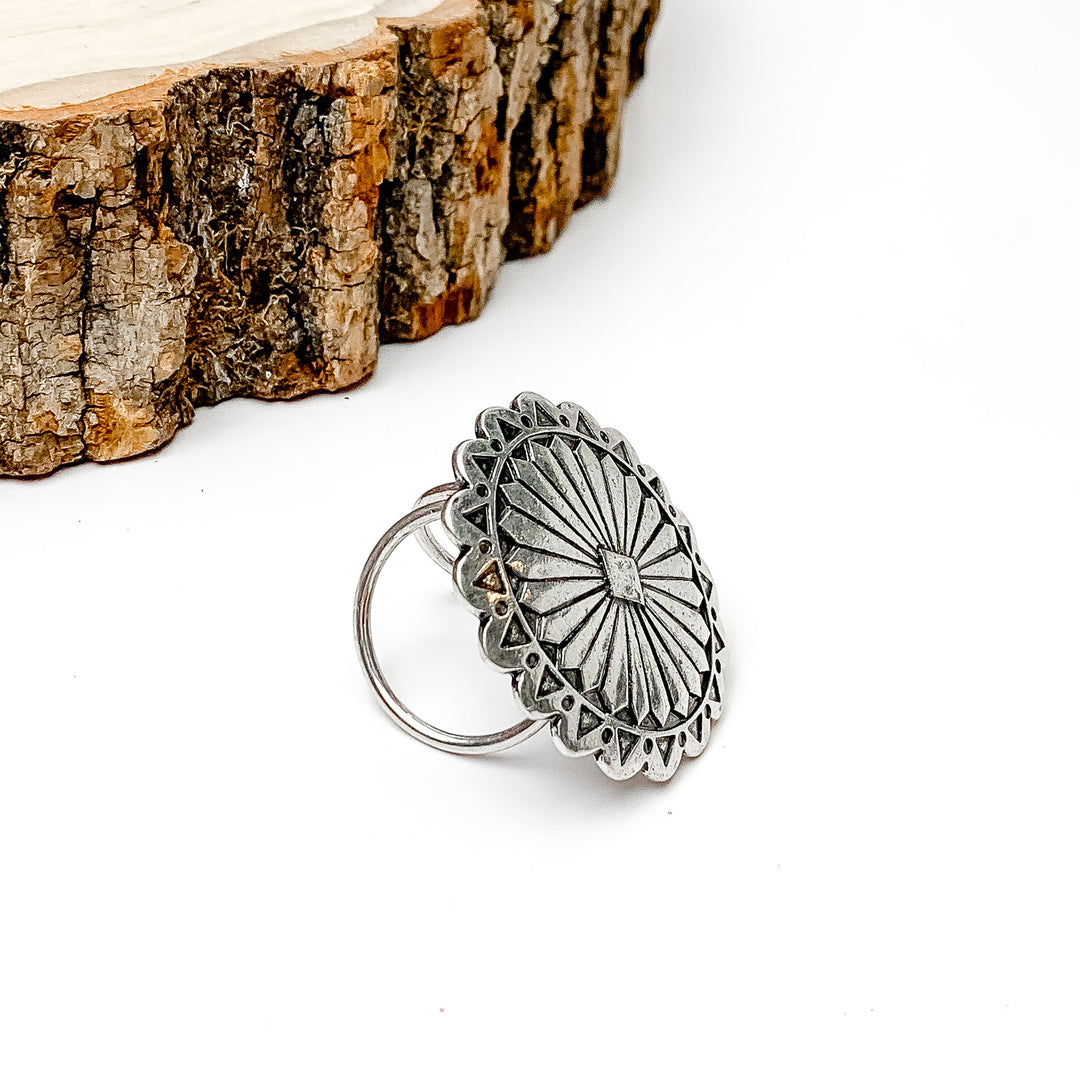 Silver Tone Concho Scarf Ring - Giddy Up Glamour Boutique
