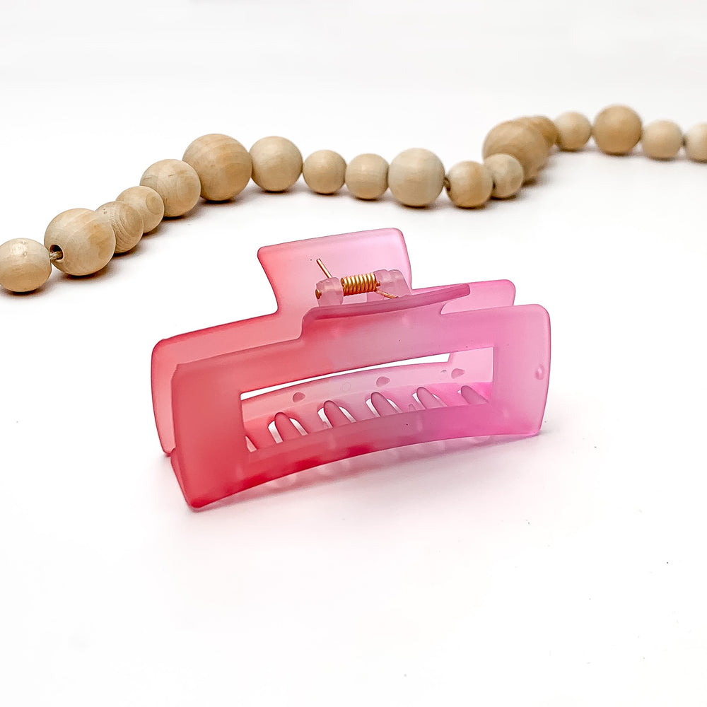 Rainbow Rush Rectangle Claw Clip in Pink and Red Ombre - Giddy Up Glamour Boutique