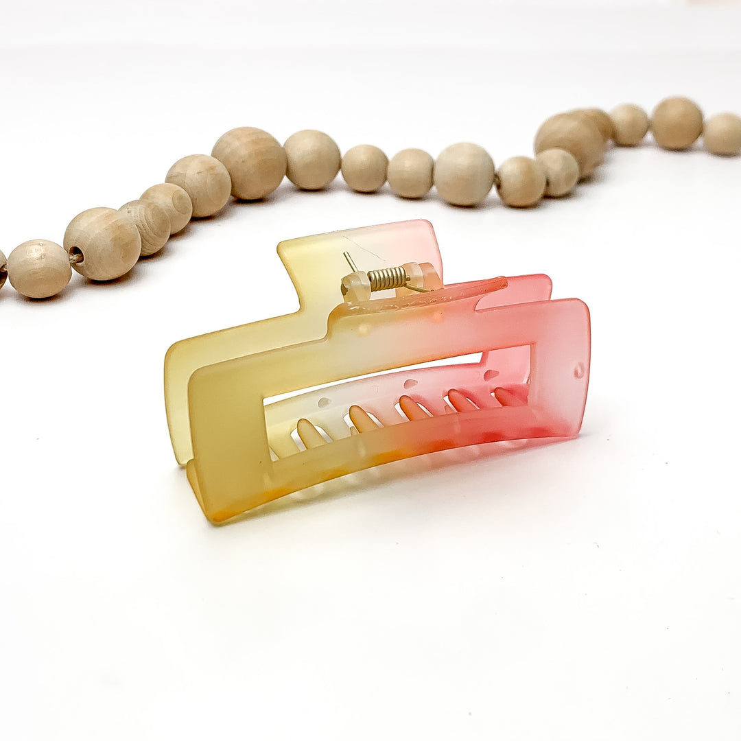 Rainbow Rush Rectangle Claw Clip in Red and Yellow Ombre - Giddy Up Glamour Boutique