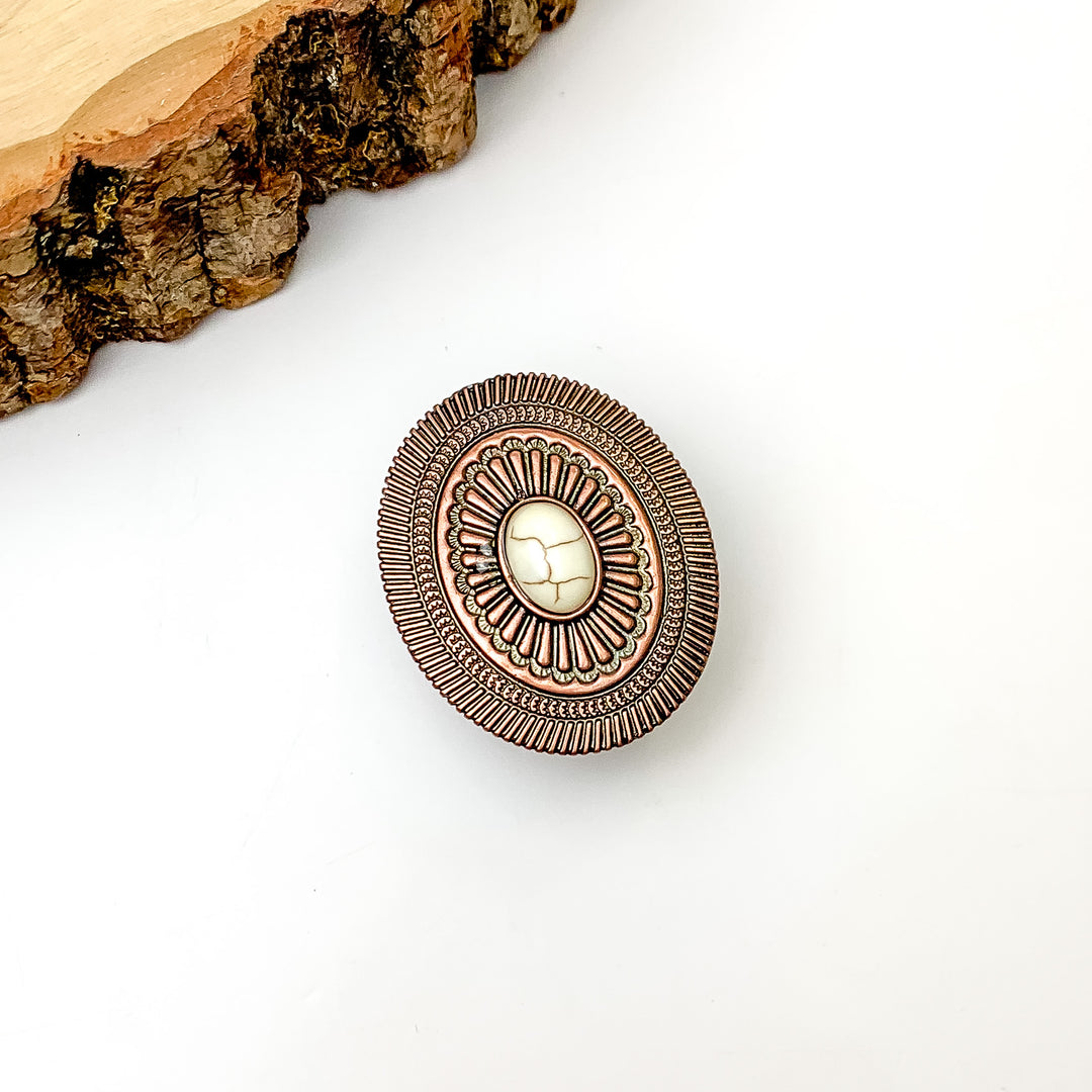 Copper Tone And Ivory Stone Oval Phone Grip - Giddy Up Glamour Boutique
