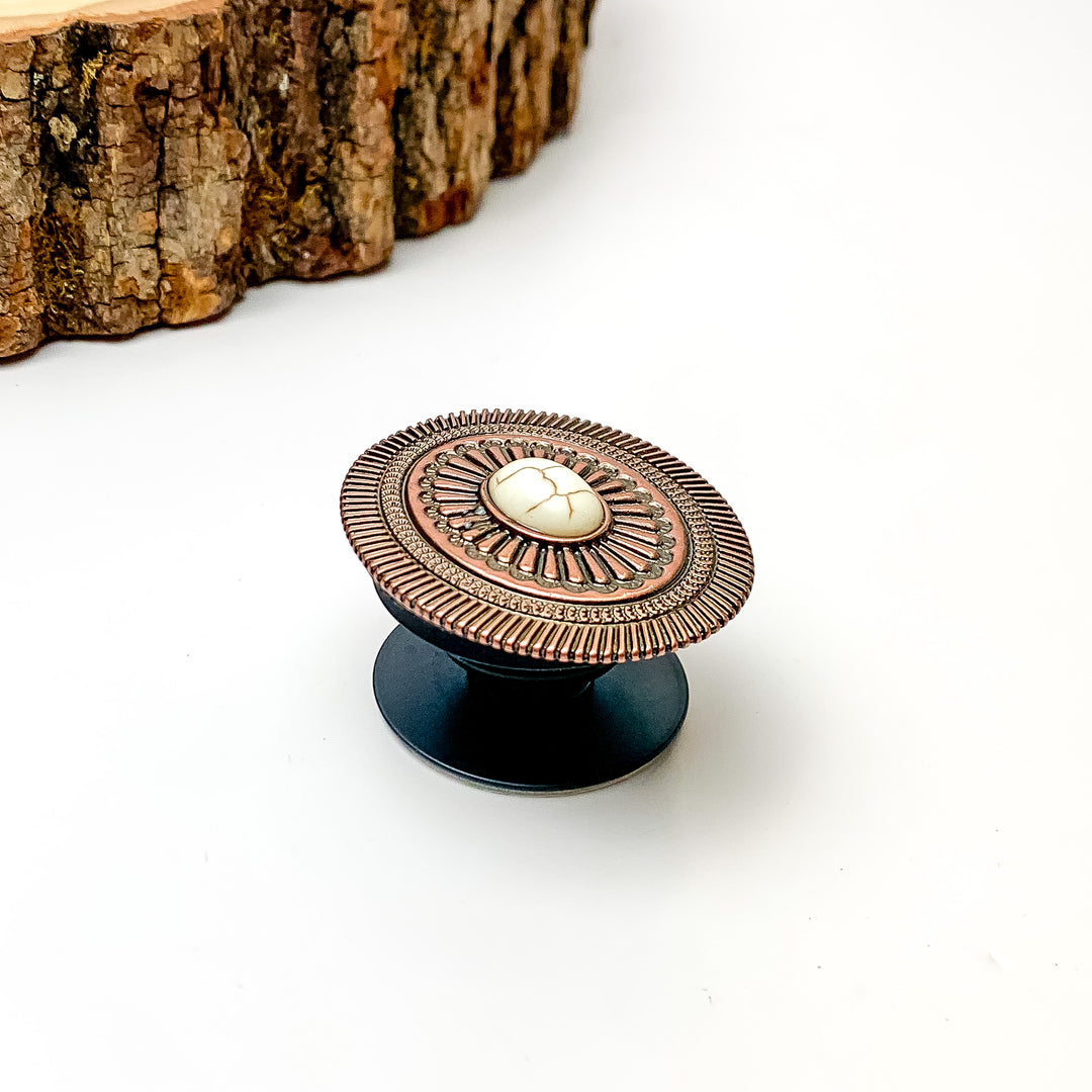 Copper Tone And Ivory Stone Oval Phone Grip - Giddy Up Glamour Boutique