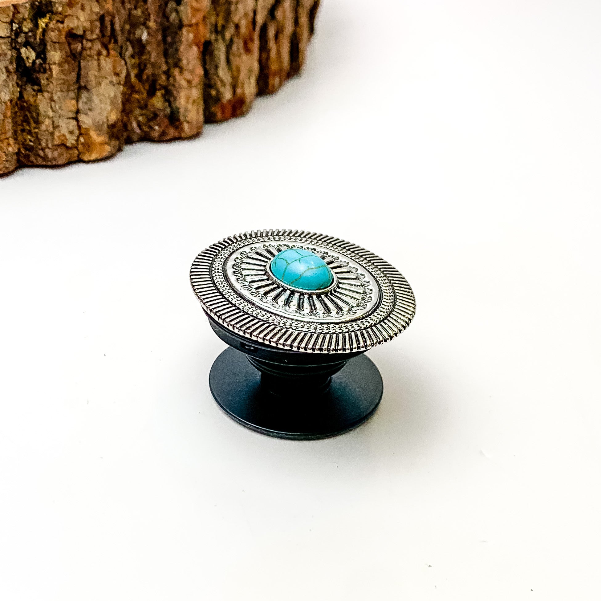 Silver Tone Oval With Turquoise Stone Phone Grip