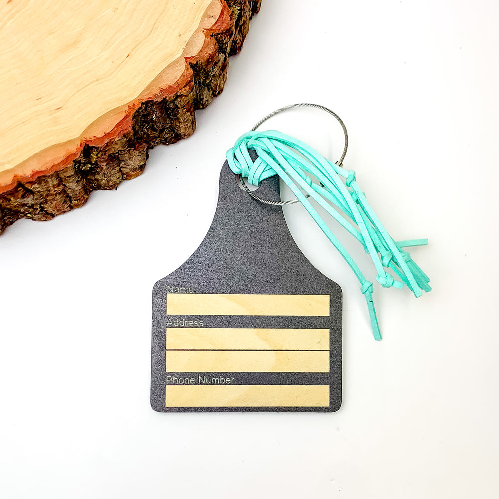 Red and Turquoise Luggage Tag With Cow Picture - Giddy Up Glamour Boutique