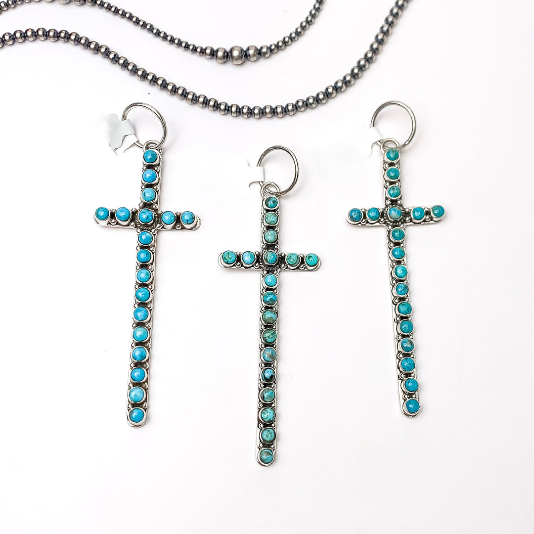 HaDa Collection | Sterling Silver and Kingman Turquoise Large Cross Pendant - Giddy Up Glamour Boutique