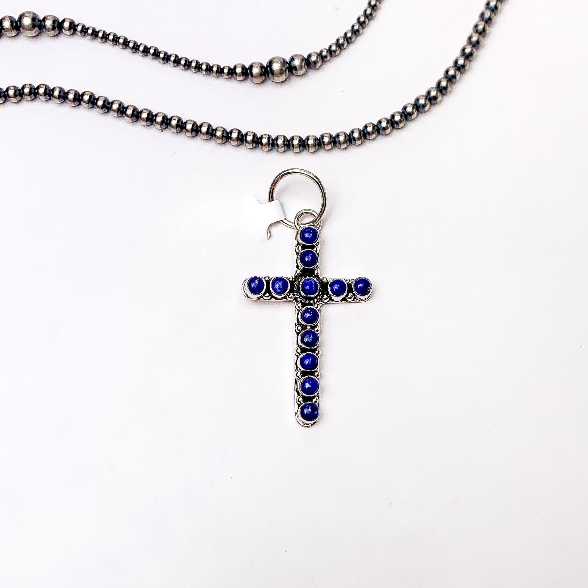 HaDa Collection | Sterling Silver Small Cross Pendant in Dark Lapis Stones