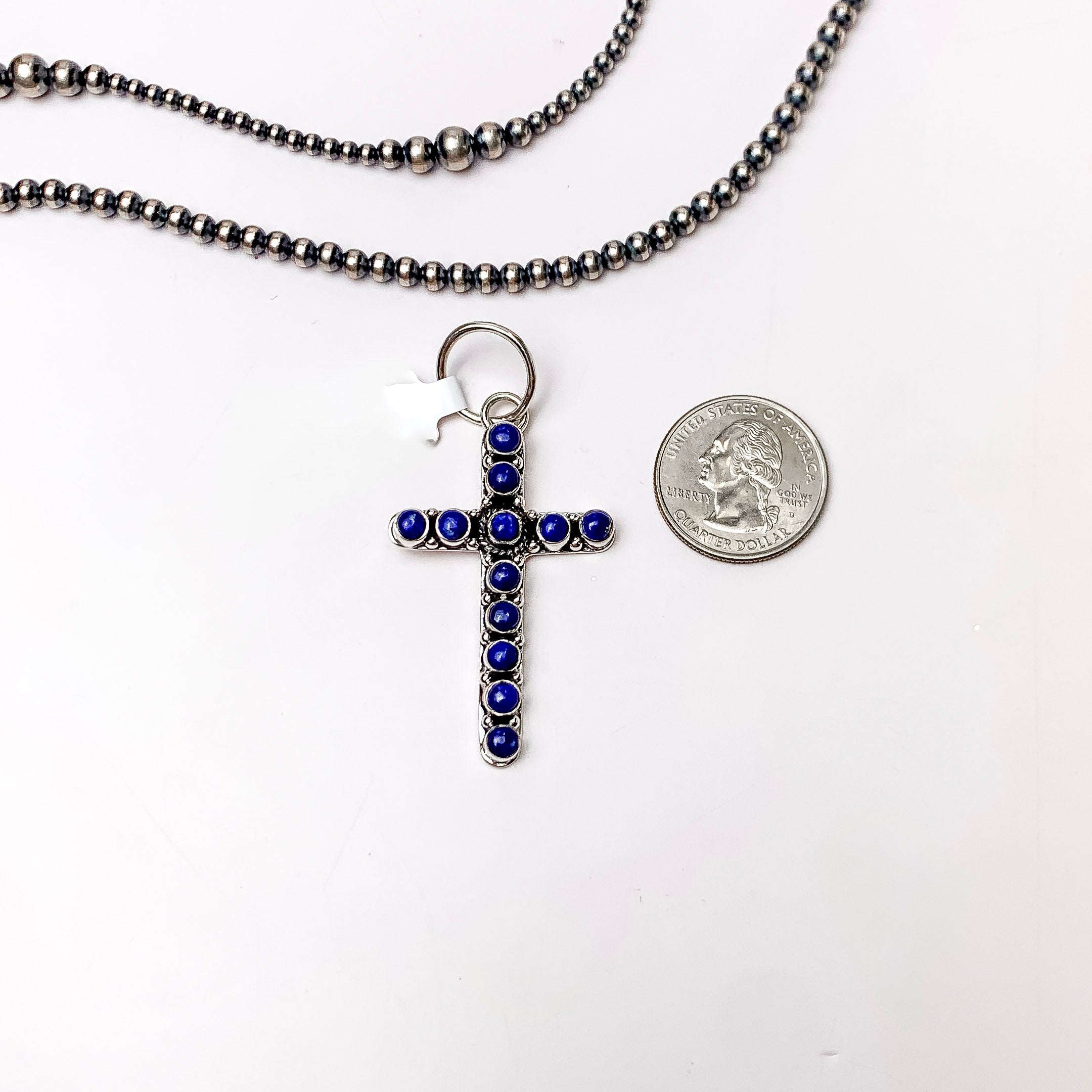 HaDa Collection | Sterling Silver Small Cross Pendant in Dark Lapis Stones