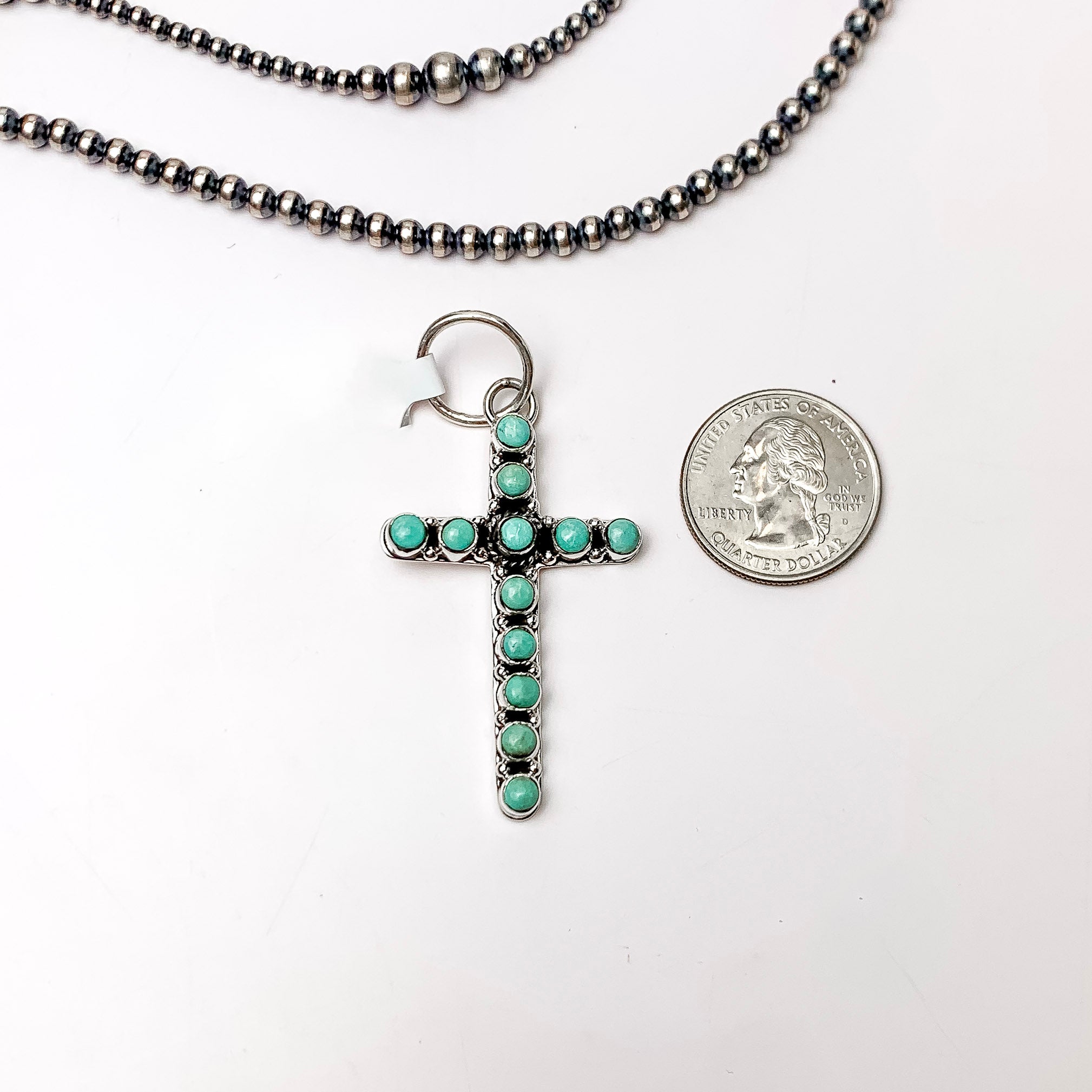 HaDa Collection | Sterling Silver and Kingman Turquoise Small Cross Pendant - Giddy Up Glamour Boutique