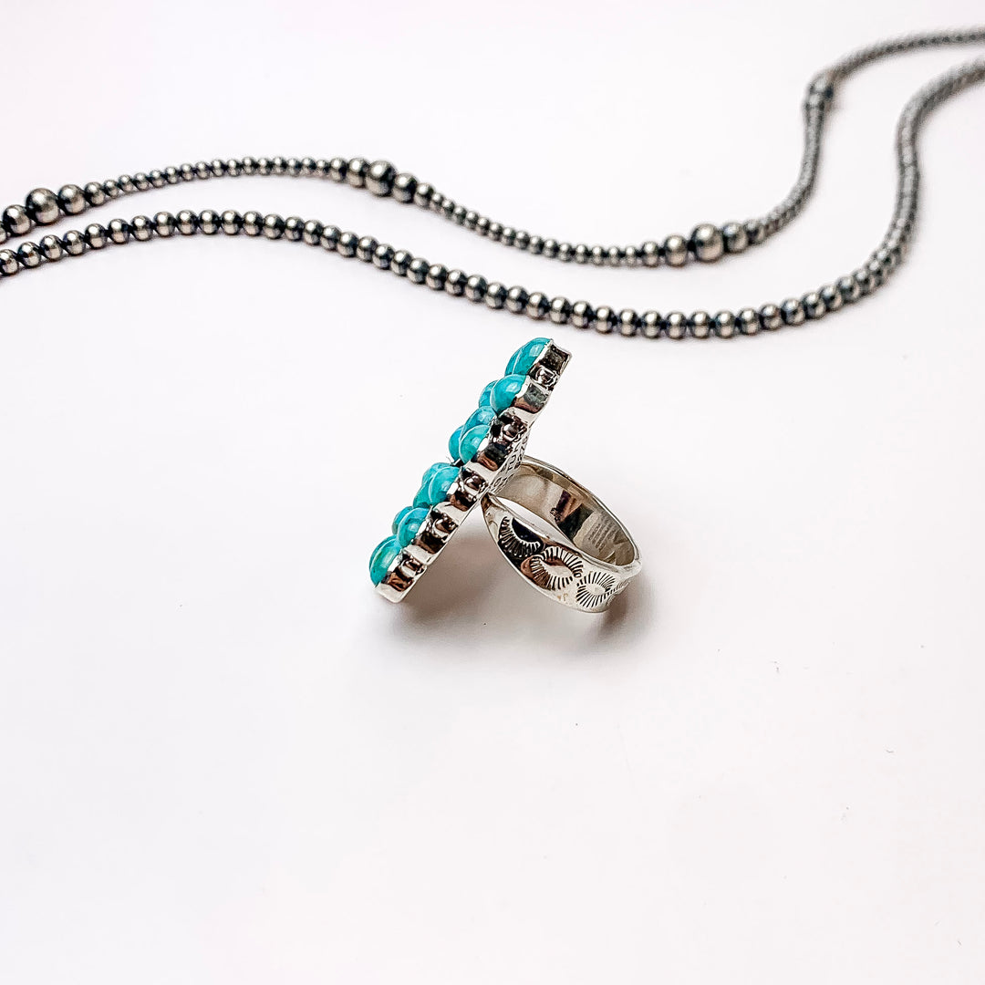 HaDa Collection | Sterling Silver and Kingman Turquoise Oval Cluster Adjustable Ring - Giddy Up Glamour Boutique