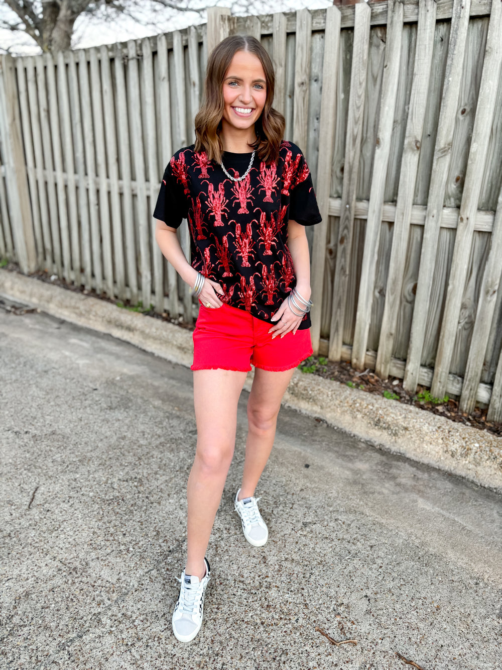 Queen Of Sparkles | Bayou Beauty Fully Sequin Crawfish Short Sleeve Tee in Black - Giddy Up Glamour Boutique