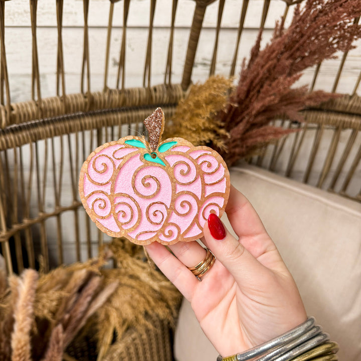 Swirl & Spice Light Pink and Gold Pumpkin Car Freshie in Various Scents