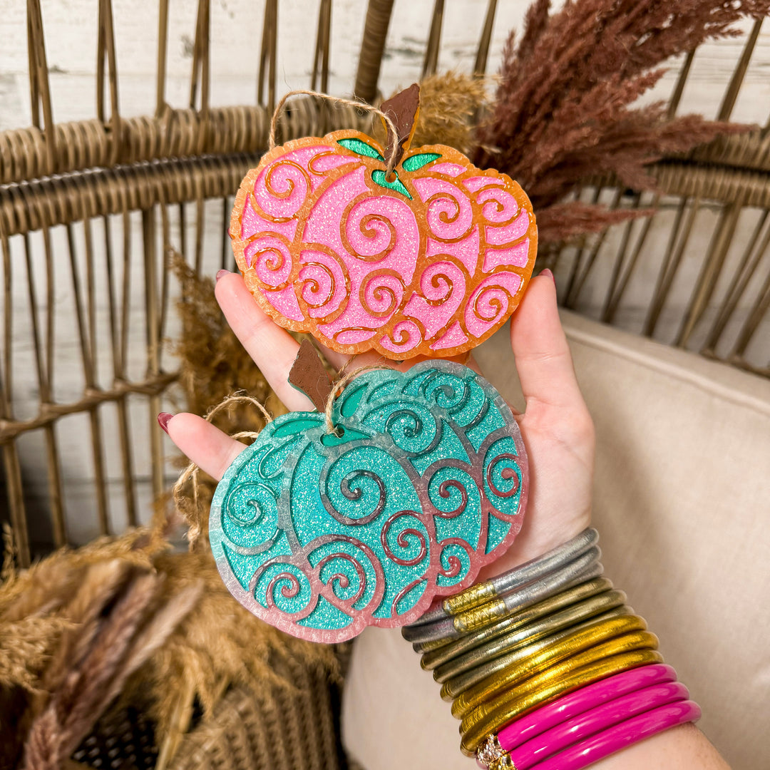 Swirl & Spice Turquoise and Pink Ombre Pumpkin Car Freshie in Various Scents