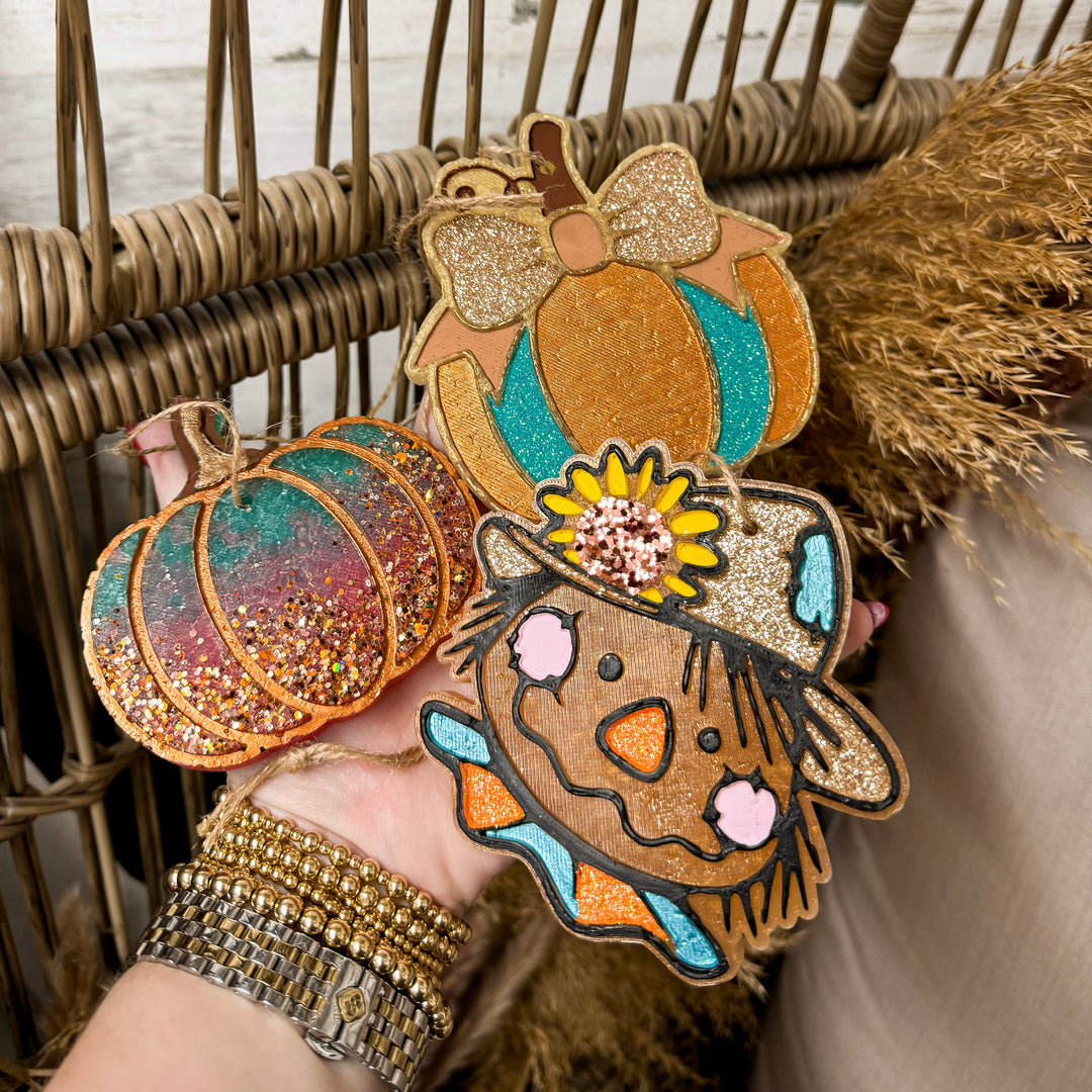 Autumn Bliss Orange & Turquoise Ombre Pumpkin Glitter Car Freshie in Various Scents