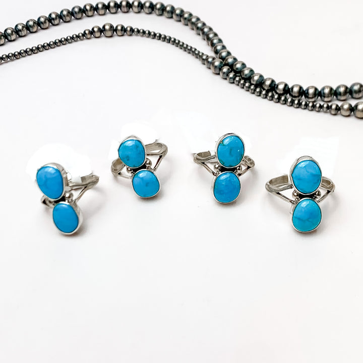 Sharon Francisco | Navajo Handmade Sterling Silver Ring with Double Sleeping Beauty Turquoise Stones - Giddy Up Glamour Boutique