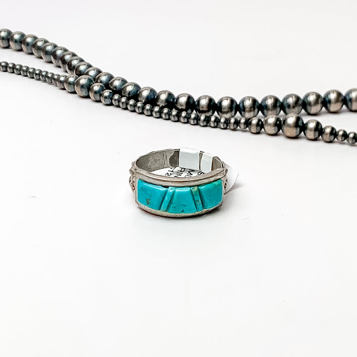 Victor Thompson | Navajo Handmade Sterling Silver Turquoise Chip Stone Ring | Size 8 - Giddy Up Glamour Boutique