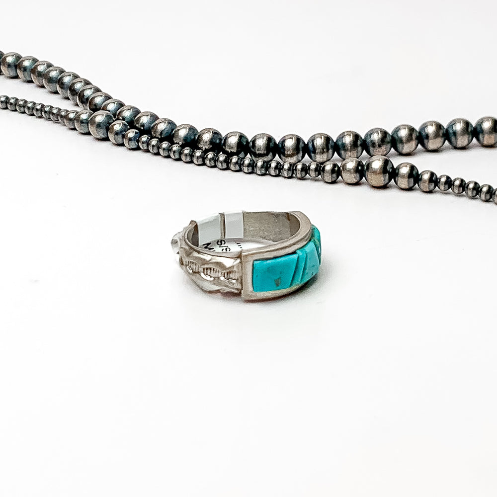 Victor Thompson | Navajo Handmade Sterling Silver Turquoise Chip Stone Ring | Size 8 - Giddy Up Glamour Boutique