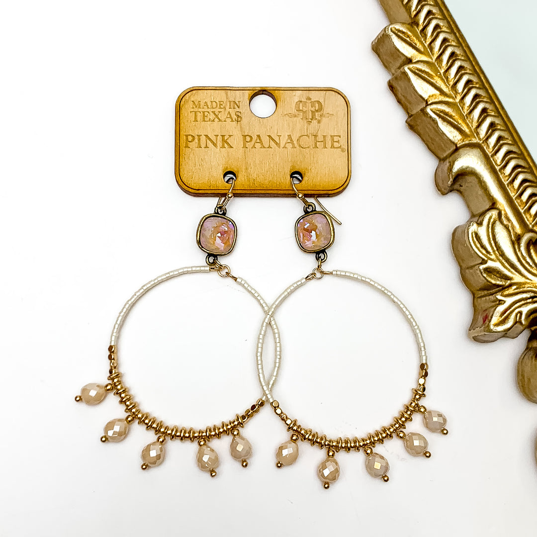 Pink Panache Ivory Beaded Circle Drop Earrings with Beige