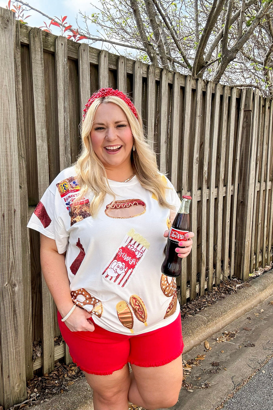 Queen Of Sparkles | Concession Couture Sequin Ballpark Foods Top in White - Giddy Up Glamour Boutique