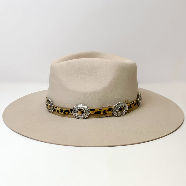 Leopard Print Hat Band With Conchos in Silver Tone